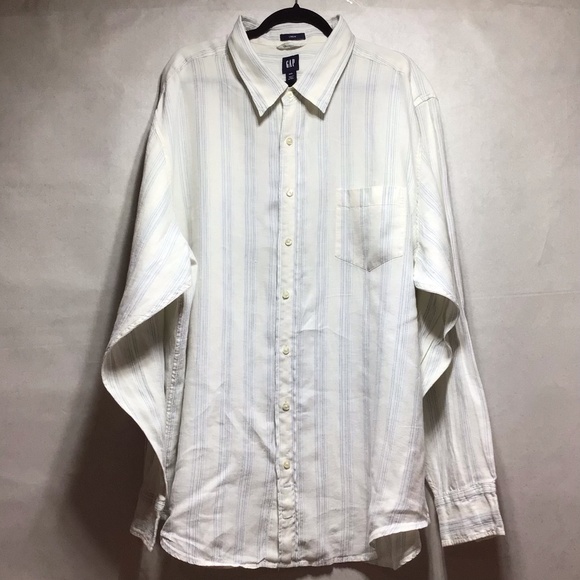 Gap Stripe Long Sleeve Linen Button Down Collard Shirt, Size XXL. - Picture 3 of 9